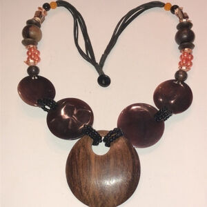Vintage Brown & Black Boho Beaded Huge Pendant Necklace